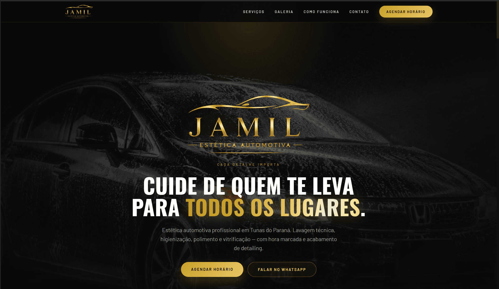 Site da Jamil Estética Automotiva, feito pela FastJato
